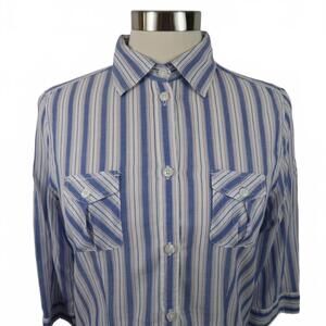 American Eagle Womens Lightweight Favorite Fit 3/4 Sleeve Blue Striped Blouse S